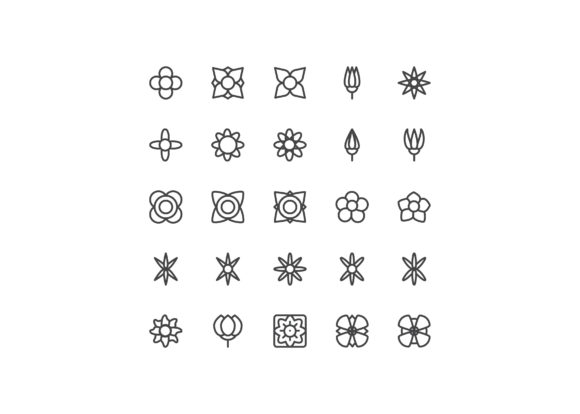 Flower Line Style Ixon Set: Line Art Icons for Creative Projects