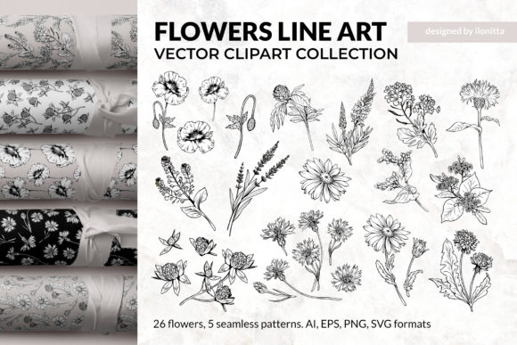 Flowers Line Art, Vector Floral Clipart: A Practical Resource for Designers and Creators