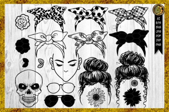 Messy Bun Bandana Mom Life Clip Art Set for Creative Vinyl and DIY Craft Projects