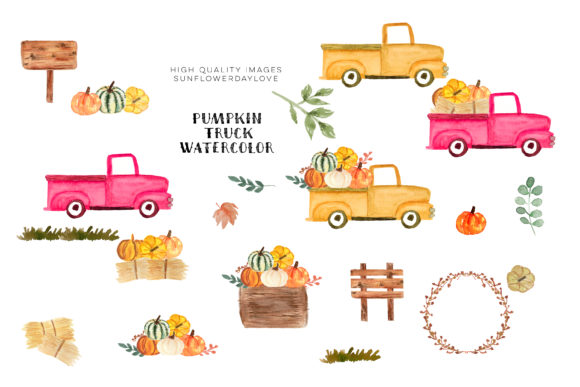 Pink Vintage Trucks Clipart, Pumpkin: A Versatile Creative Resource for Art, Branding, and Design Projects